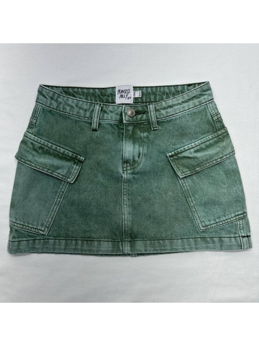 Princess Polly Green Cargo Denim Mini Skirt With Pockets Size AU 4 / US 0 / EU 3